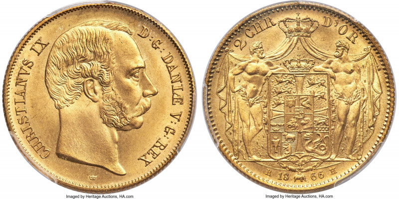 Christian IX gold 2 Christian d'Or 1866 (c)-HC/RH MS66+ PCGS, Copenhagen mint, K...