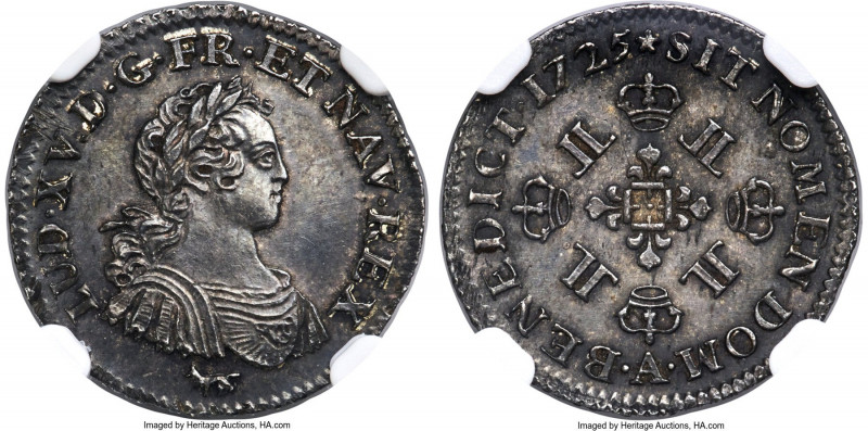 Louis XV 1/16 Ecu 1725-A MS64 NGC, Paris mint, KM477.1, Dup-1674, Gad-286 (R3), ...