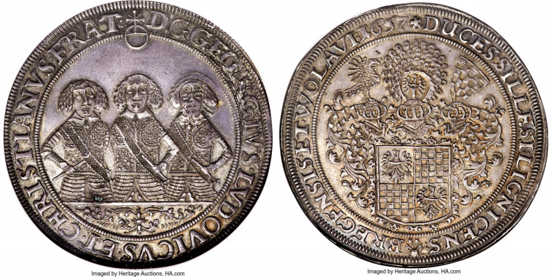 Silesia-Liegnitz-Brieg. Georg III, Ludwig & Christian Taler 1657 MS62 NGC, Brieg...