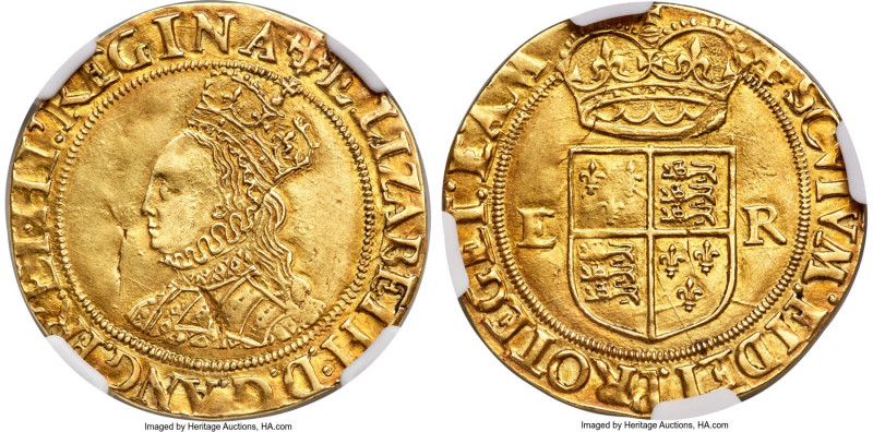 Elizabeth I (1558-1603) gold 1/2 Pound ND (1560-1561) AU55 NGC, Tower mint, Cros...