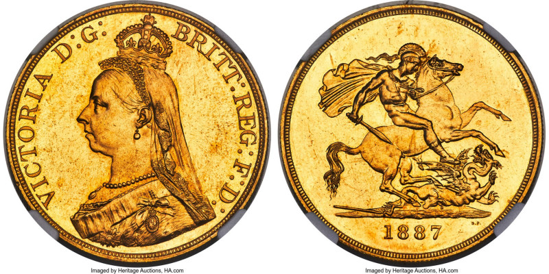 Victoria gold 5 Pounds 1887 MS66+ NGC, KM769, Fr-390, S-3864, Schneider-653. An ...