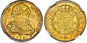 Charles III gold 8 Escudos 1781 NG-P XF45 NGC, Nueva Guatemala mint, KM40, VQR-Unl., Chaves-30, Cay-12926, Cal-1910, Onza-670 (Extremely Rare). A supe...