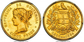 Republic gold Specimen Pattern Essai 5 Pesos 1894 SP62 PCGS, Paris mint, KM-Pn23, Fr-47, Stickney-C208 (citing this coin). Estimated Mintage: 10. A fa...