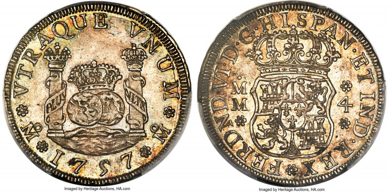 Ferdinand VI 4 Reales 1757 Mo-MM MS63 PCGS, Mexico City mint, KM95, Cal-391, Yon...