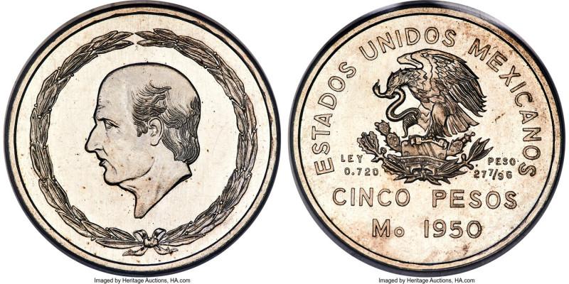 Estados Unidos silver Specimen Pattern 5 Pesos 1950-Mo SP64 PCGS, Mexico City mi...