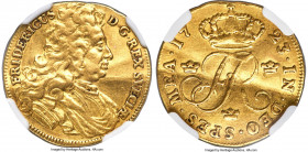 Frederick I gold Ducat 1723 AU Details (Bent) NGC, Stockholm mint, KM388 (Rare), Fr-57 (this coin), AAH-6b (XR), Hagander-349 (this coin), SHM-5.4, SG...