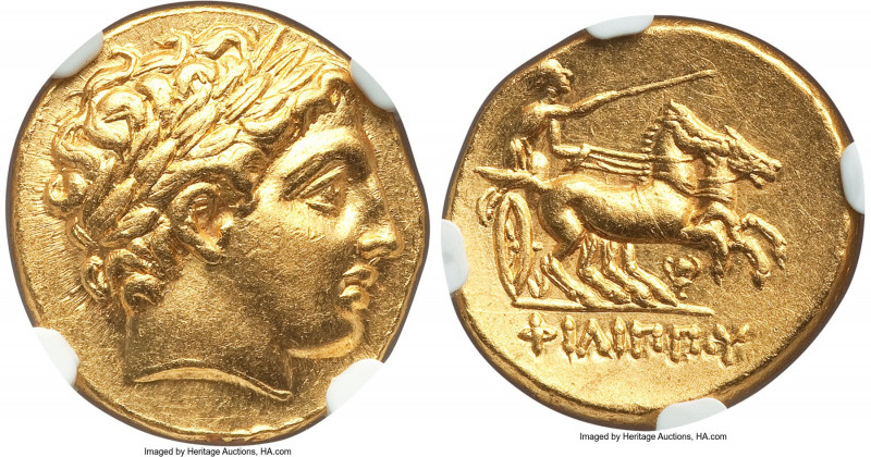 MACEDONIAN KINGDOM. Philip II (359-336 BC). AV stater (19mm, 8.58 gm, 11h). NGC ...