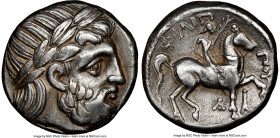 MACEDONIAN KINGDOM. Philip II (359-336 BC). AR tetradrachm (24mm, 13.73 gm, 7h). NGC Choice XF 4/5 - 3/5, die shift. Posthumous issue of Amphipolis, c...
