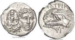 MOESIA. Istrus. Ca. 4th century BC. AR drachm (18mm, 4.77 gm, 9h). NGC Choice AU S 5/5 - 5/5, Fine Style. Two facing male heads; the left inverted / I...
