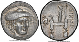 THRACE. Aenus. Ca. 357-341 BC. AR drachm (18mm, 3.70 gm, 1h). NGC AU 5/5 - 3/5, Fine Style. Head of Hermes facing, turned slightly right, wearing peta...