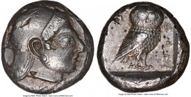 ATTICA. Athens. Ca. 510/500-480 BC. AR tetradrachm (22mm, 17.33 gm, 5h). NGC XF 4/5 - 5/5, overstruck. Head of Athena right, wearing earring and crest...