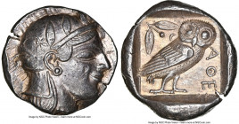 ATTICA. Athens. Ca. 465-455 BC. AR tetradrachm (25mm, 17.23 gm, 10h). NGC Choice AU 5/5 - 4/5. Head of Athena right, wearing crested Attic helmet orna...
