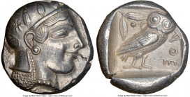 ATTICA. Athens. Ca. 465-455 BC. AR tetradrachm (23mm, 17.19 gm, 1h). NGC Choice AU 4/5 - 4/5. Head of Athena right, wearing crested Attic helmet ornam...
