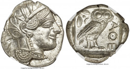 ATTICA. Athens. Ca. 440-404 BC. AR tetradrachm (25mm, 17.17 gm, 9h). NGC MS 5/5 - 5/5. Mid-mass coinage issue. Head of Athena right, wearing earring, ...