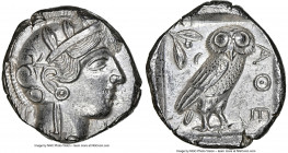 ATTICA. Athens. Ca. 440-404 BC. AR tetradrachm (26mm, 17.17 gm, 8h). NGC MS 5/5 - 4/5. Mid-mass coinage issue. Head of Athena right, wearing earring, ...