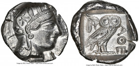 ATTICA. Athens. Ca. 440-404 BC. AR tetradrachm (27mm, 17.14 gm, 4h). NGC MS 5/5 - 4/5. Mid-mass coinage issue. Head of Athena right, wearing earring, ...