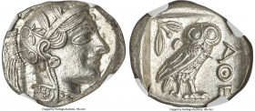 ATTICA. Athens. Ca. 440-404 BC. AR tetradrachm (26mm, 17.20 gm, 6h). NGC MS 5/5 - 4/5. Mid-mass coinage issue. Head of Athena right, wearing earring, ...