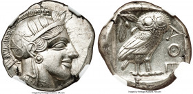 ATTICA. Athens. Ca. 440-404 BC. AR tetradrachm (25mm, 17.15 gm, 12h). NGC Choice AU S 5/5 - 5/5. Mid-mass coinage issue. Head of Athena right, wearing...
