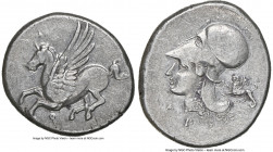 CORINTHIA. Corinth. 4th century BC. AR stater (23mm, 8.55 gm, 8h). NGC Choice XF 4/5 - 4/5. Ca. 375-300 BC. Pegasus flying left; Ϙ below / Head of Ath...