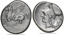 CORINTHIA. Corinth. 4th century BC. AR stater (21mm, 8.57 gm, 1h). NGC Choice XF 4/5 - 4/5. Ca. 375-300 BC. Pegasus flying left; Ϙ below / Head of Ath...