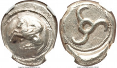 LYCIAN DYNASTS. Uncertain ruler. Ca. 480-430 BC. AR stater (20mm, 9.90 gm). NGC MS S 5/5 - 5/5. Aspis decorated with Pegasus flying left, curled wing;...