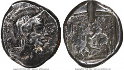 PHILISTIA. Uncertain mint. 5th-4th centuries BC. AR drachm (16mm, 3.64 gm, 6h). NGC Choice VF 4/5 - 2/5, test cut. Helmeted head of Athena right / Bes...