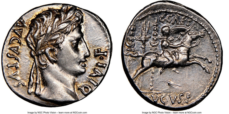 Augustus (27 BC-AD 14). AR denarius (19mm, 3.90 gm, 10h). NGC MS 5/5 - 4/5. Lugd...