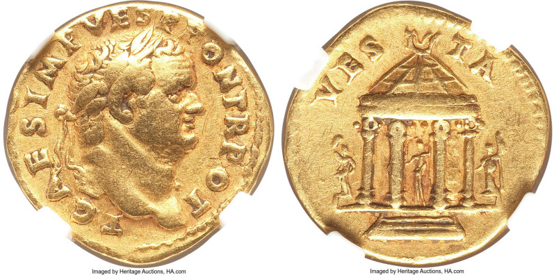 Titus, as Caesar (AD 79-81). AV aureus (20mm, 7.04 gm, 7h). NGC VF 5/5 - 3/5. Ro...