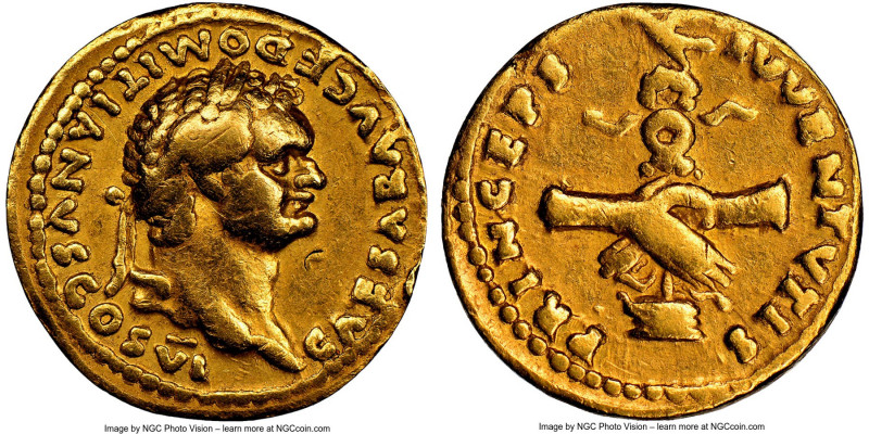 Domitian, as Caesar (AD 81-96). AV aureus (19mm, 7.10 gm, 6h). NGC VF 5/5 - 2/5,...