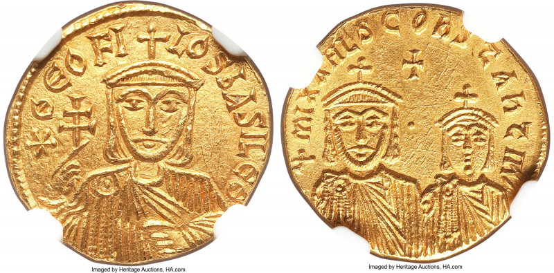 Theophilus (AD 829-842), with Michael II Armorian and Constantine. AV solidus (1...