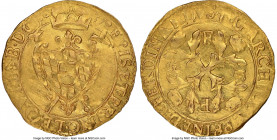 Liege. Ferdinand of Bavaria gold Ecu d'Or 1637 AU Details (Harshly Cleaned) NGC, Liege mint, KM54.2, Fr-320, Delm-355. 3.32gm. A promising early gold ...