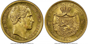 Leopold I gold 10 Francs 1850 MS64 NGC, Brussels mint, KM18. From an elusive two-year issue, most of which was melted, this captivating borderline gem...