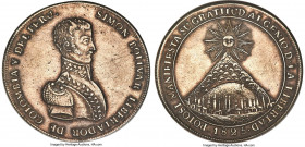 Republic silver "Mountain of Potosi" Proclamation Medal 1825 AU55 NGC, cf. Fonrobert-9465. 42mm. Dusky gray tone all over the surfaces.

HID09801242...
