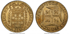 João V gold 10000 Reis 1725-M MS62 PCGS, Minas Gerais mint, KM116, Fr-34, LMB-245. Sharply struck with new dies, bearing lustrous golden surfaces.

...