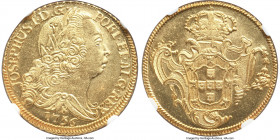 Jose I gold 6400 Reis 1756-B MS65 NGC, Bahia mint, KM172.1, Fr-69, LMB-386. A highly enticing gem, offering exceptional surfaces and a dazzling luster...
