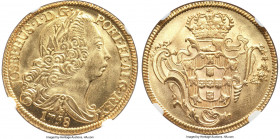 Jose I gold 6400 Reis 1758-B MS66 NGC, Bahia mint, KM172.1, LMB-388. The level of aesthetic and technical character imbued upon this gem example of a ...