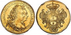 Maria I & Pedro III gold 6400 Reis 1778-R MS62 NGC, Rio de Janeiro mint, KM199.2, LMB-460. A real treat when viewed in Mint State designations, showca...