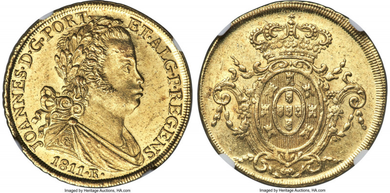 João Prince Regent gold 6400 Reis 1811-R MS63 NGC, Rio de Janeiro mint, KM236.1,...