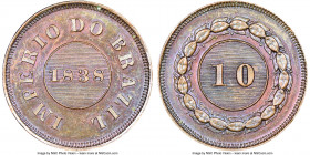 Pedro II copper Pattern 10 Reis 1838 MS63 Brown NGC, KM-Pn51, LMB-E033A, Bentes-E50.08. An offering that is as attractive as it is scarce, displaying ...