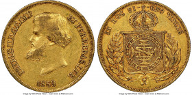 Pedro II gold 10000 Reis 1859 AU53 NGC, Rio de Janeiro, KM467, LMB-649. Proving the smallest mintage for this long-running series until the 1870s at a...