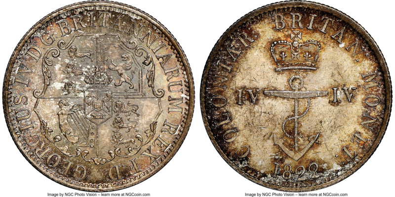 British Colony. George IV "Anchor Money" 1/4 Dollar 1822/1 MS65 NGC, KM3, Br-858...