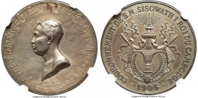 Sisowath I silver Matte "Coronation" Medal 1906 AU55 NGC, Lec-133. 33mm. A scarce coronation piece, the only example of this variety certified by PCGS...