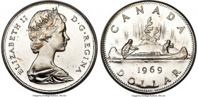 Elizabeth II Mint Error - Incorrect Planchet silver Prooflike Dollar 1969 PL66 PCGS, Royal Canadian mint, cf. KM76.1 (nickel). An extremely rare and h...