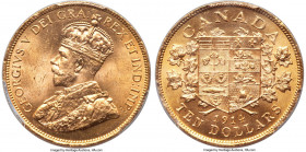 George V gold 10 Dollars 1914 MS64 PCGS, Ottawa mint, KM27. A commendable selection laden with ample mint brilliance that traverses the faces of the c...