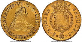Ferdinand VI gold 8 Escudos 1751 So-J MS61 NGC, Santiago mint, KM3, Cal-824, Onza-644. A type rarely seen in higher tiers of preservation and generall...