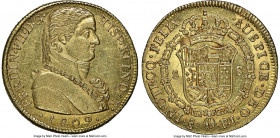 Ferdinand VII gold 8 Escudos 1809 So-FJ MS60 NGC, Santiago mint, KM72, Fr-28, Cal-1862. Military bust type. Admirably produced by a well-centered obve...