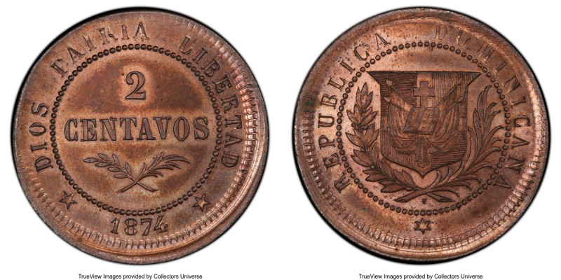 Republic Mint Error - Broadstruck Specimen Pattern 2 Centavos 1874 SP63 Red and ...