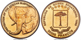 Republic gold "Elephant Protection" 30000 Francos 1993 MS65 PCGS, KM107. Mintage: 700 (with 300 re-melted at the mint). A popular type, presenting red...