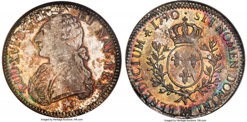 Louis XVI Ecu 1790-MA MS65 NGC, Marseille mint, KM564.11, Gad-356. A stunningly ...