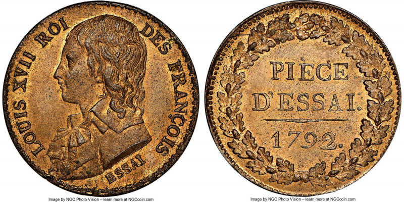 Louis XVII bronze Essai Decime 1792 MS65 Red and Brown NGC, Maz-396. Fully gem, ...